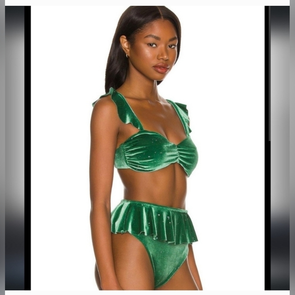 BEACH RIOT Glitter Poppy Bikini Top in Emerald